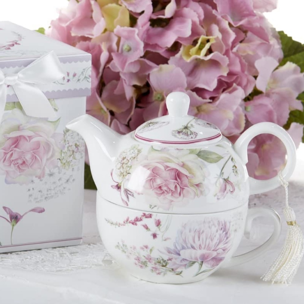 Delton Porcelain Tea for One Moon Rose w Gift Box New Mothers Day